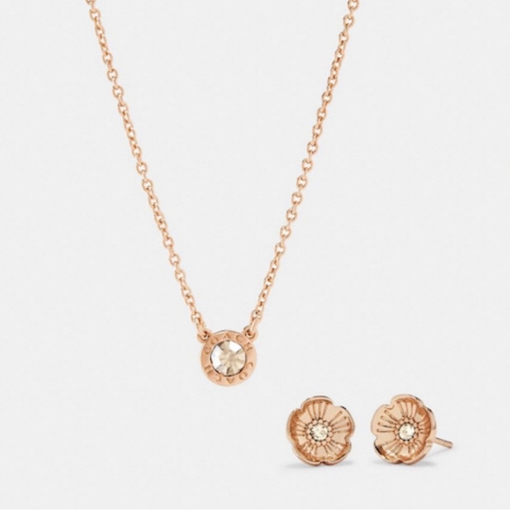 Rose Gold COACH Short Necklace & Studs Set